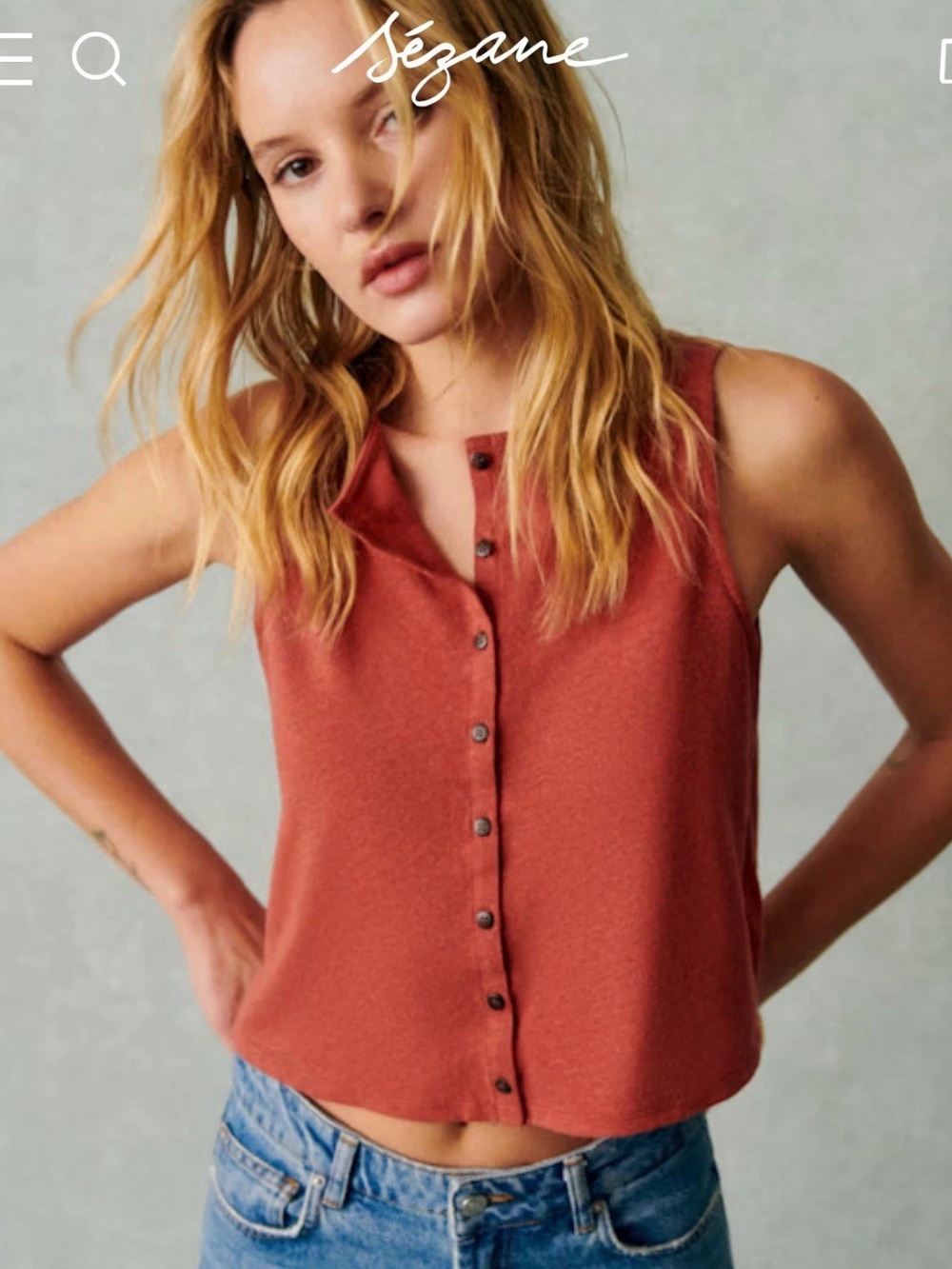 Sezane Loriane Linen Cotton Tank XS Sienna